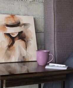 OEFE 1360 minimalistische vrouw met hoed vierkant canvas schilderij b