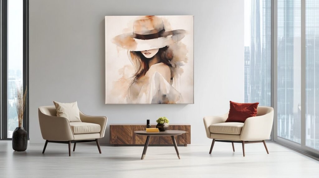 Minimalistische Vrouw Vierkant Schilderij