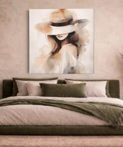 OEFE 1360 minimalistische vrouw met hoed vierkant canvas schilderij e