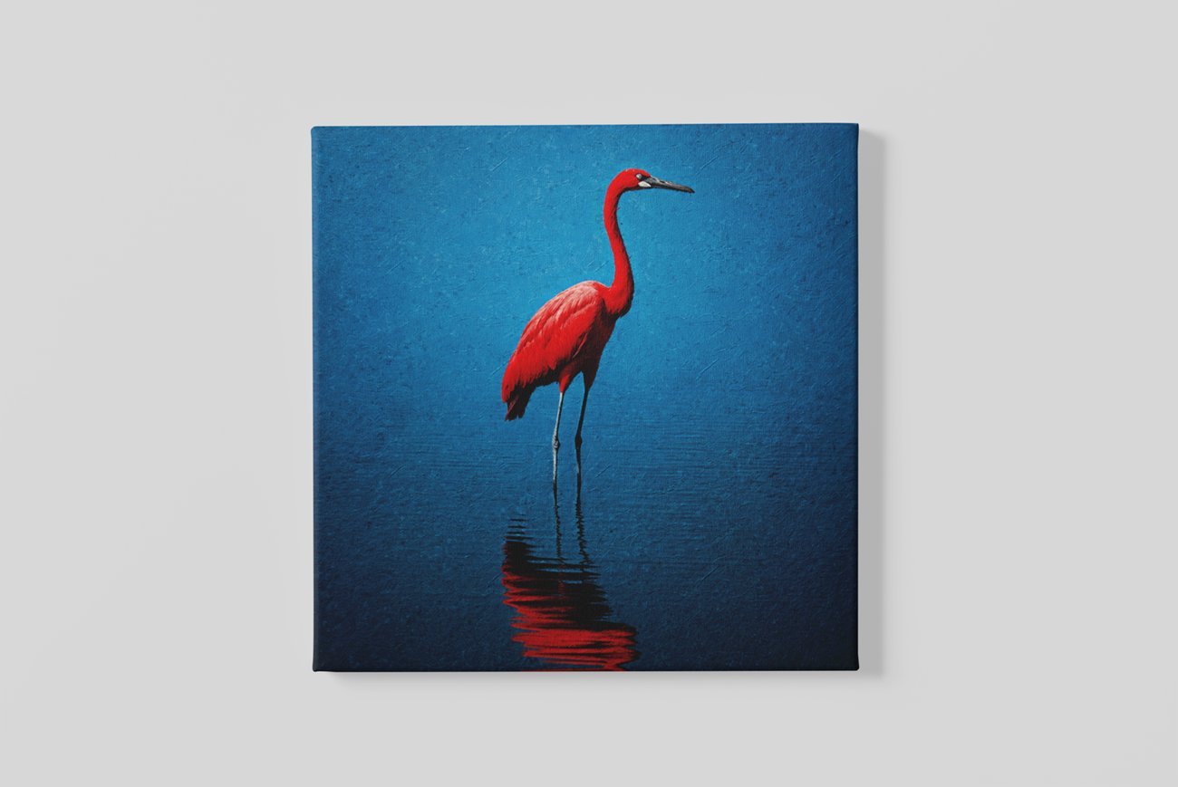 Vierkant Canvas Schilderij Rode Kraanvogel