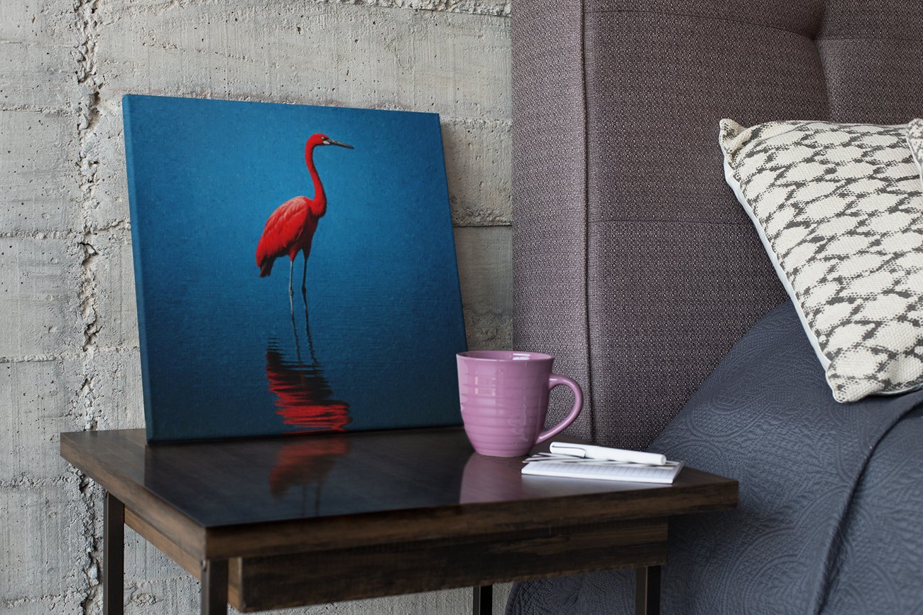 Vierkant Canvas Schilderij Rode Kraanvogel - Afbeelding 3