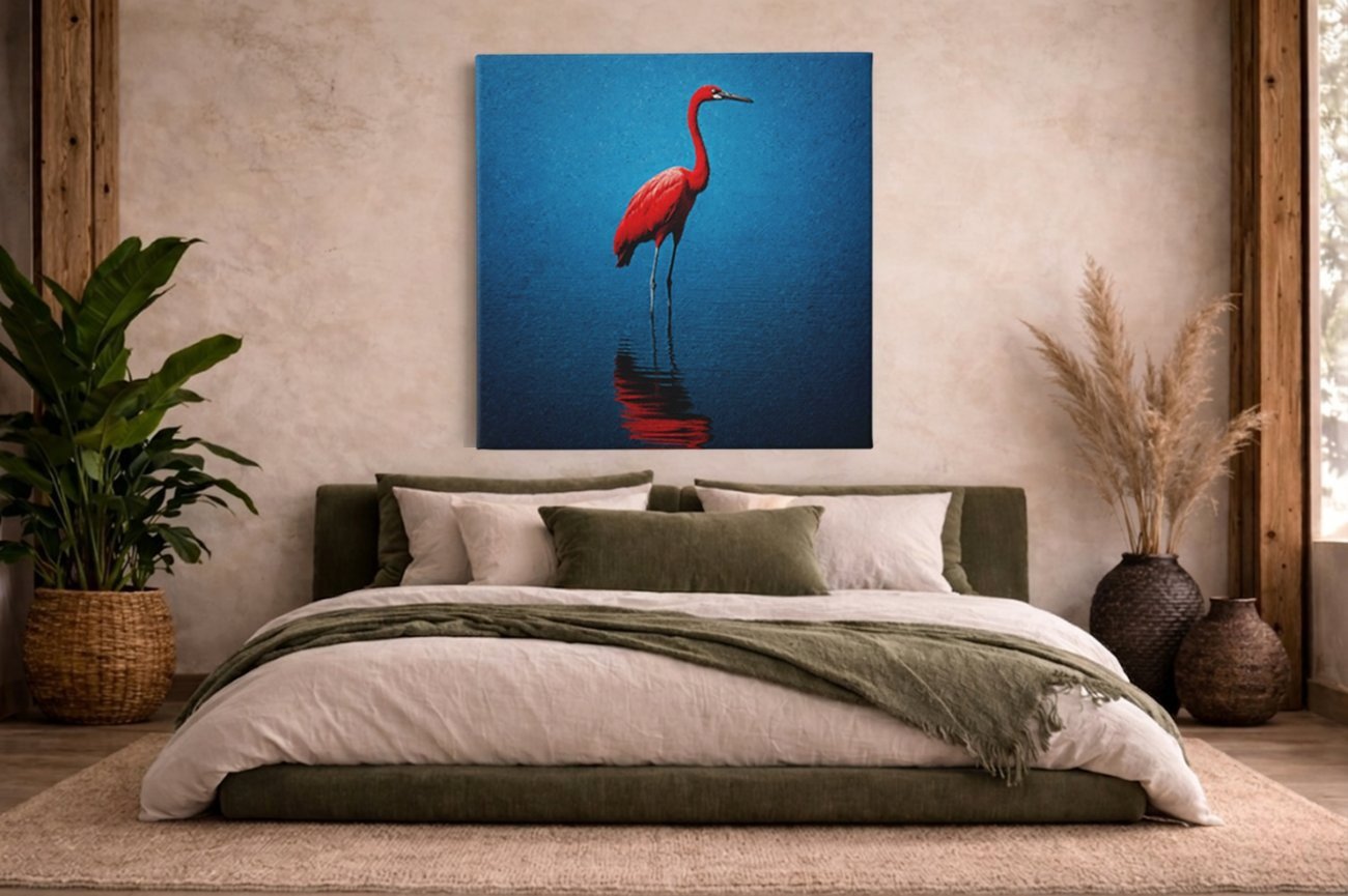 Vierkant Canvas Schilderij Rode Kraanvogel - Afbeelding 5