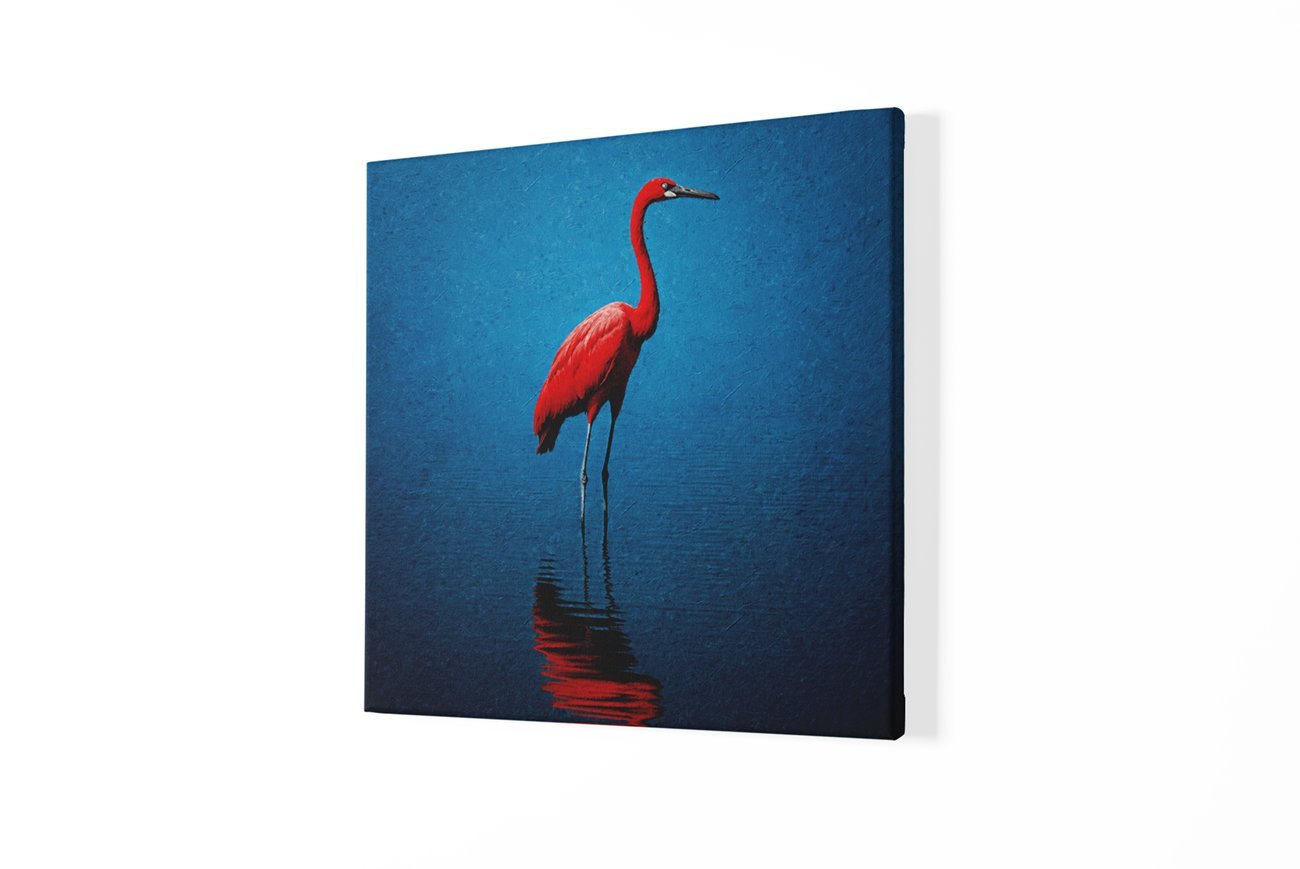 Vierkant Canvas Schilderij Rode Kraanvogel - Afbeelding 2