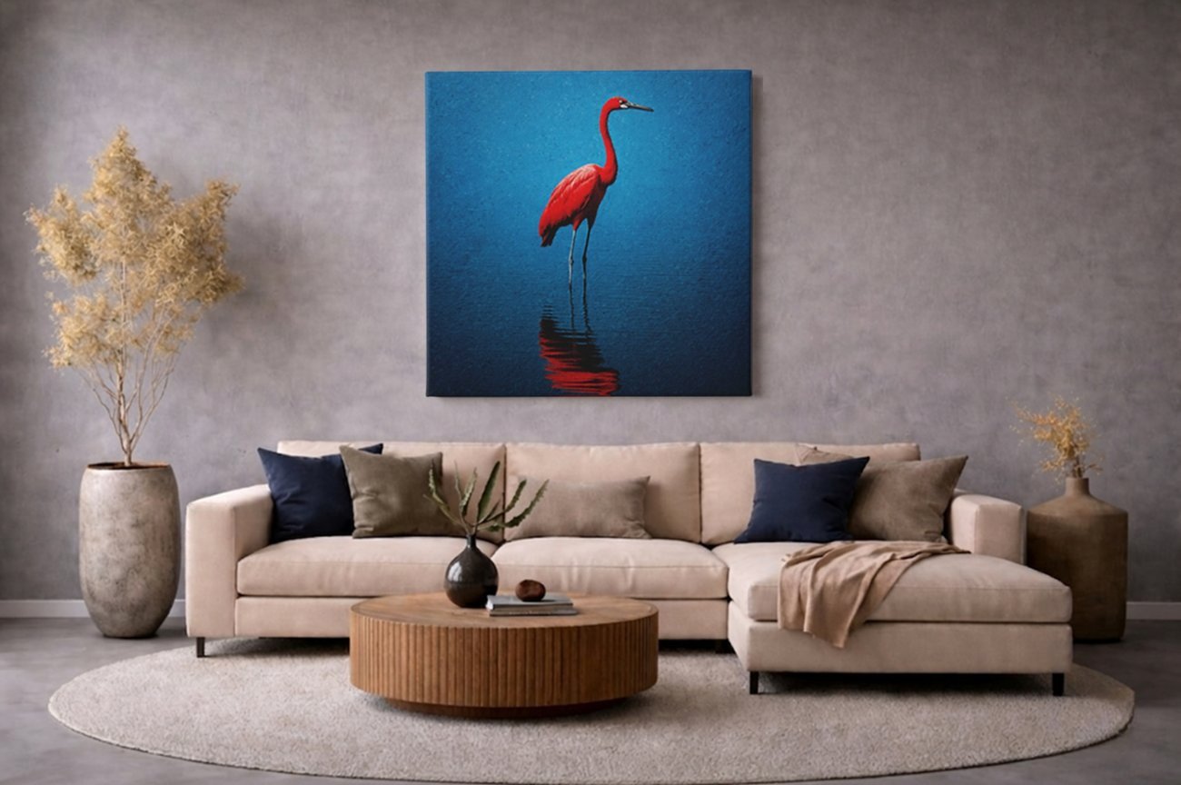 Vierkant Canvas Schilderij Rode Kraanvogel - Afbeelding 6