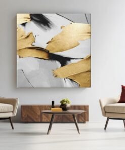 OEFE 1366 minimalistisch zwart wit goud vierka nt canvas schilderij a
