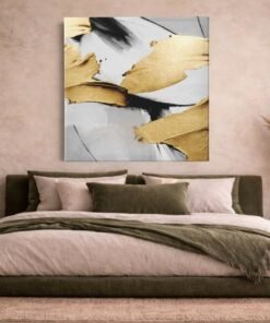 OEFE 1366 minimalistisch zwart wit goud vierka nt canvas schilderij c