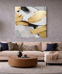 OEFE 1366 minimalistisch zwart wit goud vierka nt canvas schilderij d