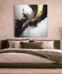 OEFE 1367 abstracte zwart goud compositie vierkant canvas schilderij d