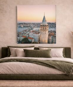 OEFE 1368 istanbul galata toren vierkant canvas schilderij b