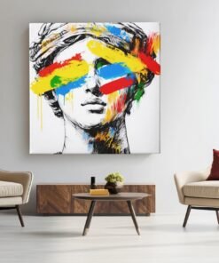 OEFE 1370 moderne pop art portret kleurrijk vierkant canvas schilderij b