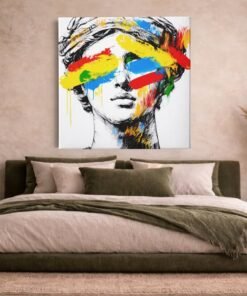 OEFE 1370 moderne pop art portret kleurrijk vierkant canvas schilderij d
