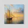 OEFE 1371 zeilboot zonsondergang zee vierkant canvas schilderij