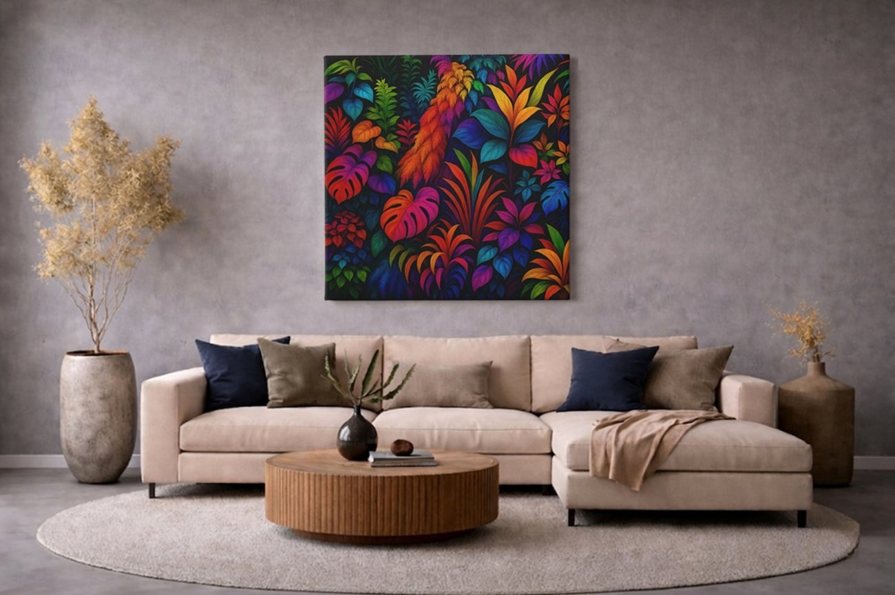 Vierkant Schilderij Tropische Bladeren - Afbeelding 5