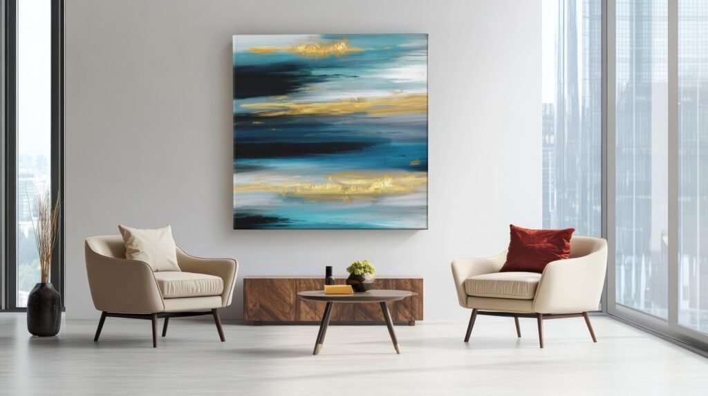 Abstract Blauw Goud Vierkant Schilderij