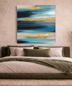 OEFE 1374 abstract blauw goud modern vierkant canvas schilderij e