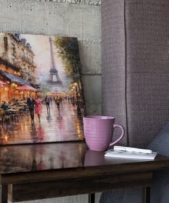 OEFE 1375 parijs eiffeltoren regen romantisch vierkant canvas schilderij a