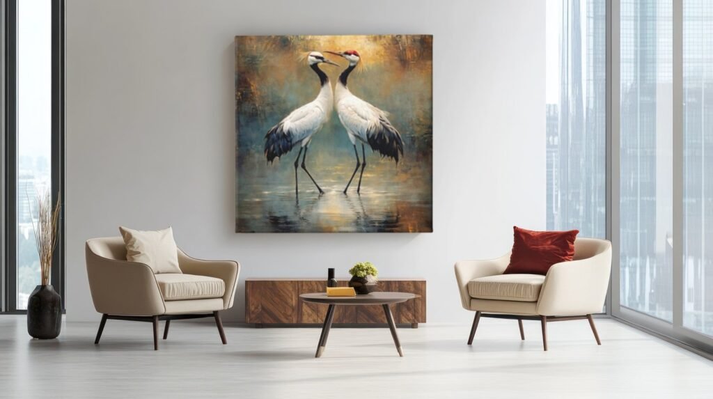 Twee Kranen Liefde Vierkant Schilderij