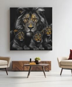 Leeuw met Welpen Vierkant Canvas
