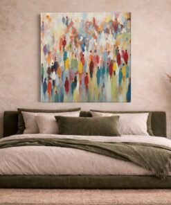OLIVA 1379 abstracte mensenmassa kleurrijk vierkant canvas schilderij b
