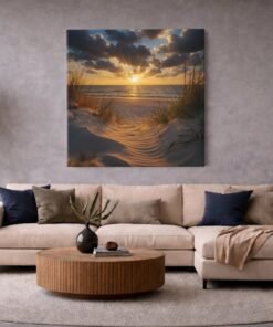 OLIVA 1380 strand zonsondergang duinen vierkant canvas schilderij d