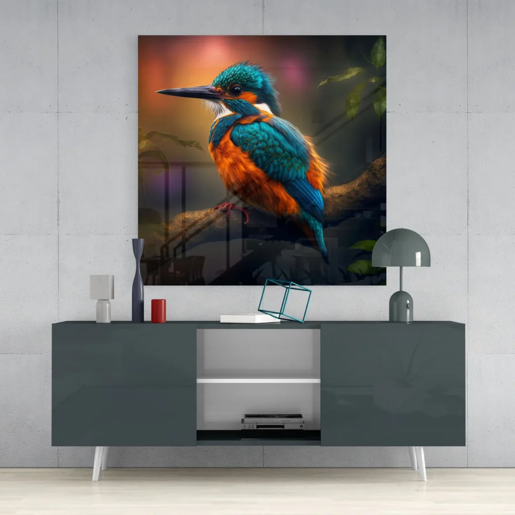 Vierkant Glasschilderij IJsvogel Vogelkunst