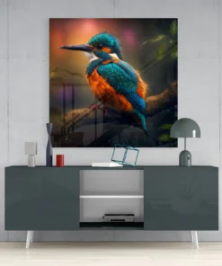 Vierkant Glasschilderij IJsvogel Vogelkunst