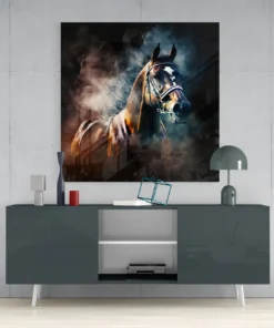 Glasschilderij Krachtig Paard in Rook Effect