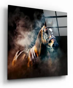 Glasschilderij Krachtig Paard in Rook Effect