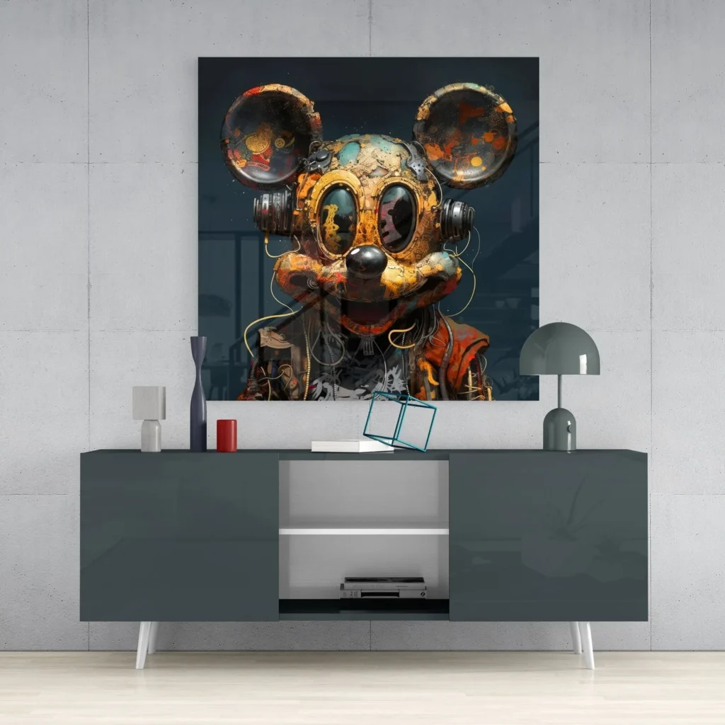 Cyber Mickey Glasschilderij