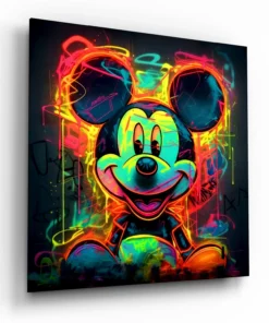 Neon Street Mickey Mouse Glasschilderij