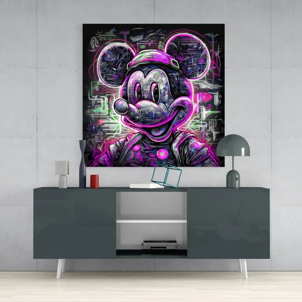 Cyberpunk Mickey Mouse Glasschilderij
