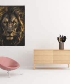 OSEFE 1023 canvas schilderij gouden leeuw op zwarte achtergrond 75x100 cm a