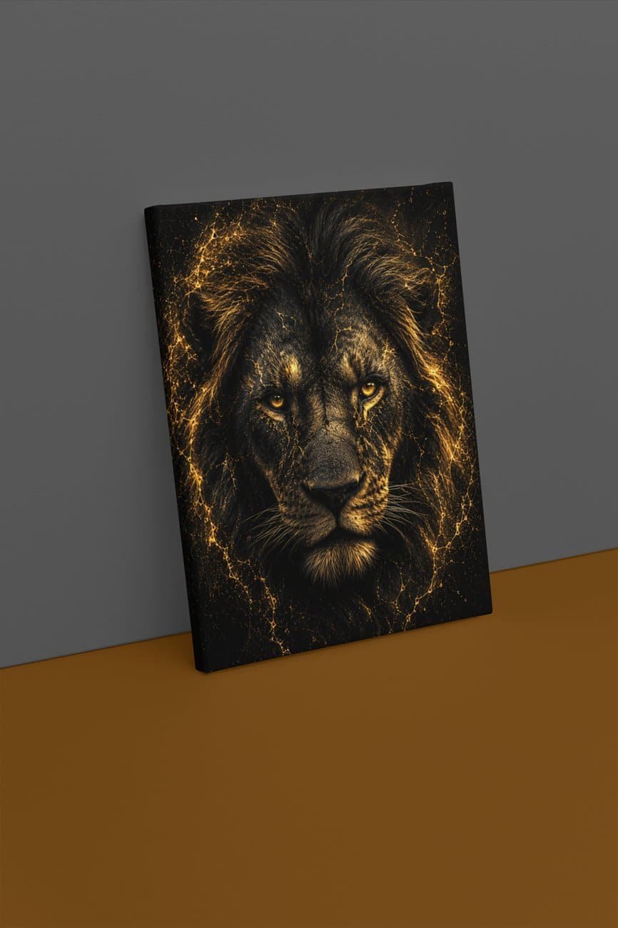 Gouden Leeuw Canvas Schilderij 75x100 cm - Afbeelding 2