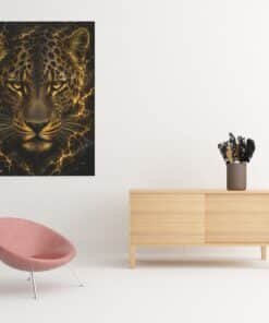 OSEFE 1024 canvas schilderij gouden luipaard op zwarte achtergrond 75x100 cm a