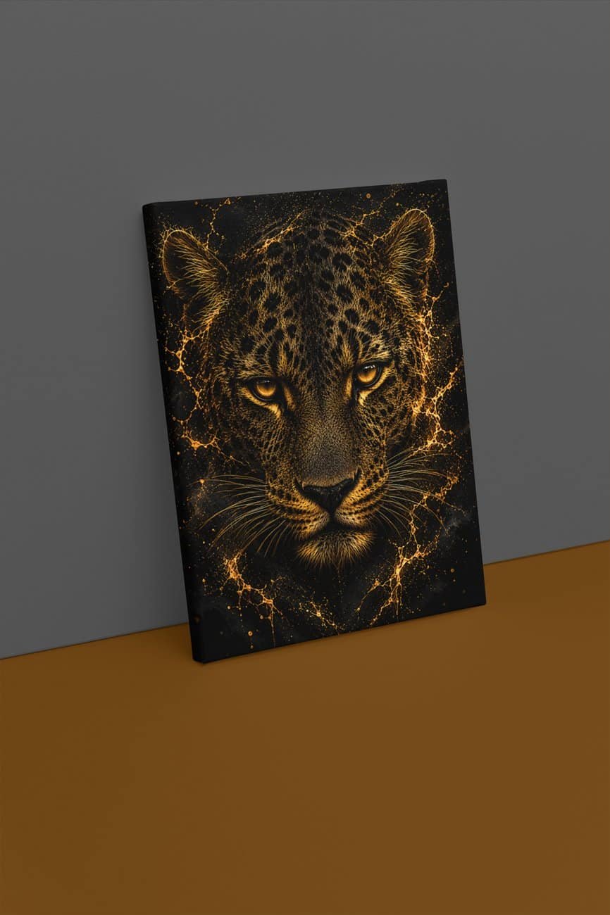 Gouden Luipaard Canvas Schilderij 75x100 cm - Afbeelding 2