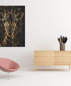 OSEFE 1025 canvas schilderij gouden giraf op zwarte achtergrond 75x100 cm a