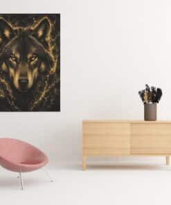 OSEFE 1026 canvas schilderij gouden wolf op zwarte achtergrond 75x100 cm a