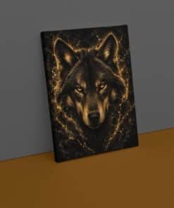 OSEFE 1026 canvas schilderij gouden wolf op zwarte achtergrond 75x100 cm f