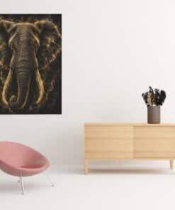 OSEFE 1027 canvas schilderij gouden olifant op zwarte achtergrond 75x100 cm a