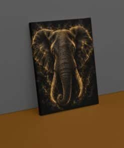 OSEFE 1027 canvas schilderij gouden olifant op zwarte achtergrond 75x100 cm b