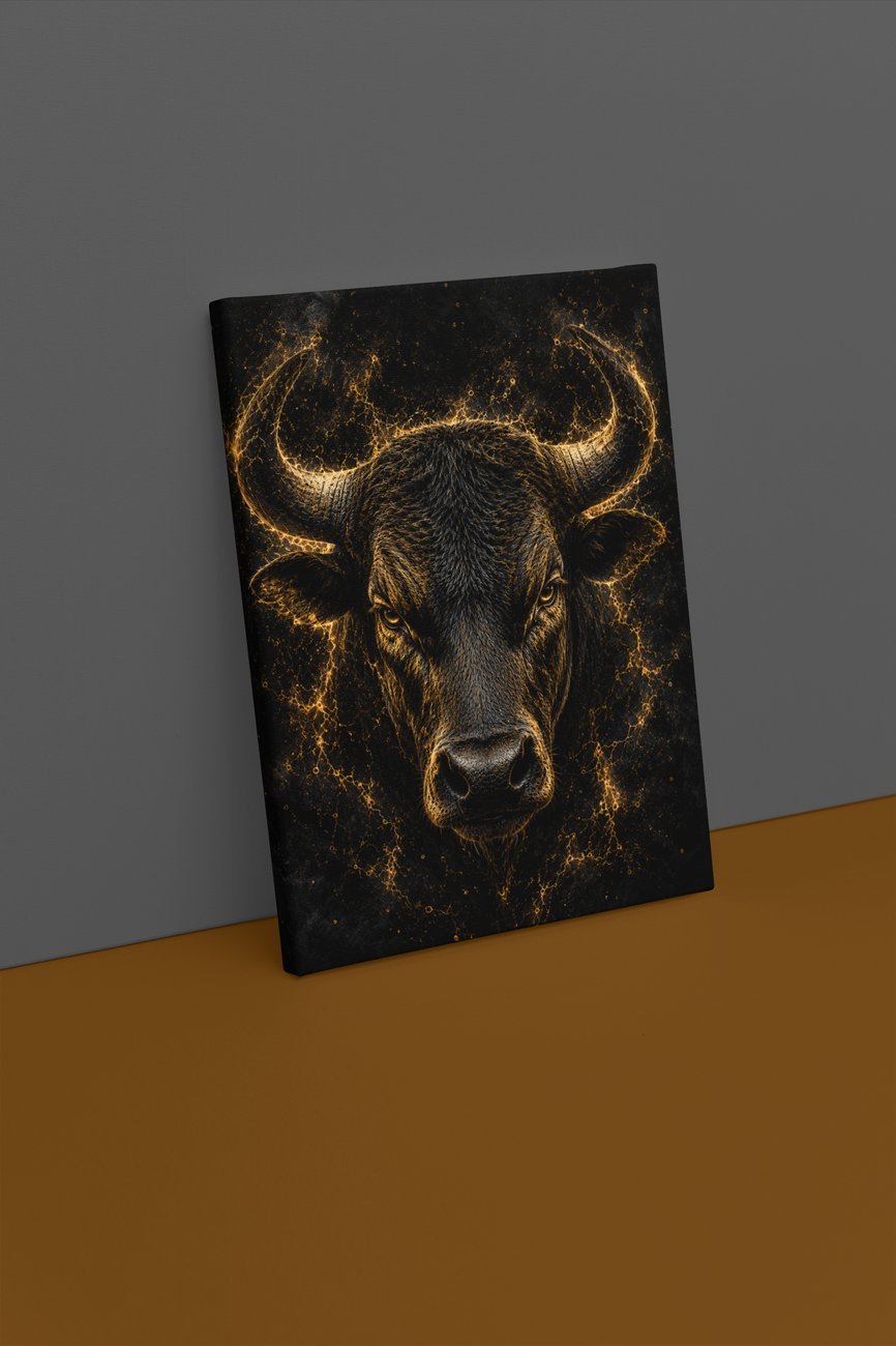 Gouden Stier Canvas Schilderij 75x100 cm - Afbeelding 2
