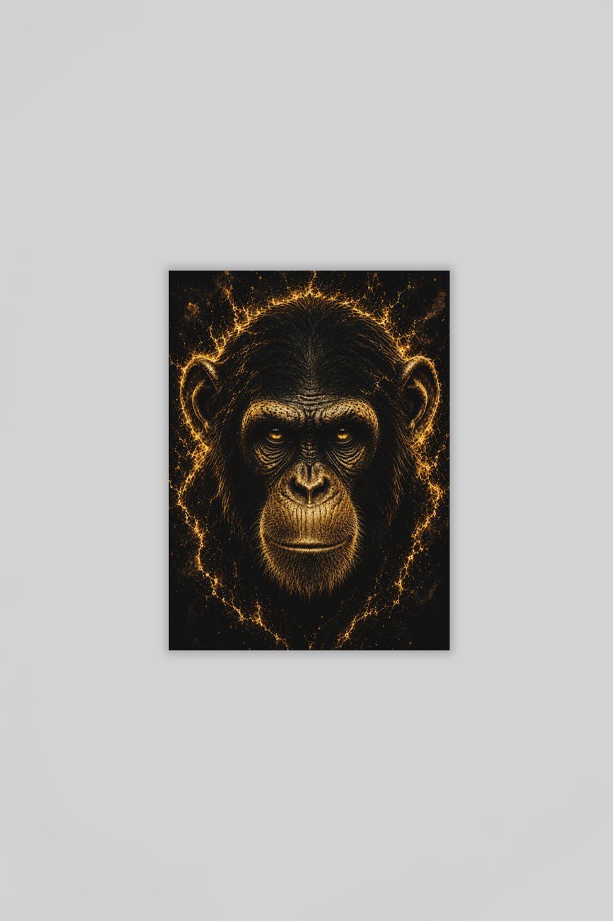 Gouden Chimpansee Canvas Schilderij 75x100 cm
