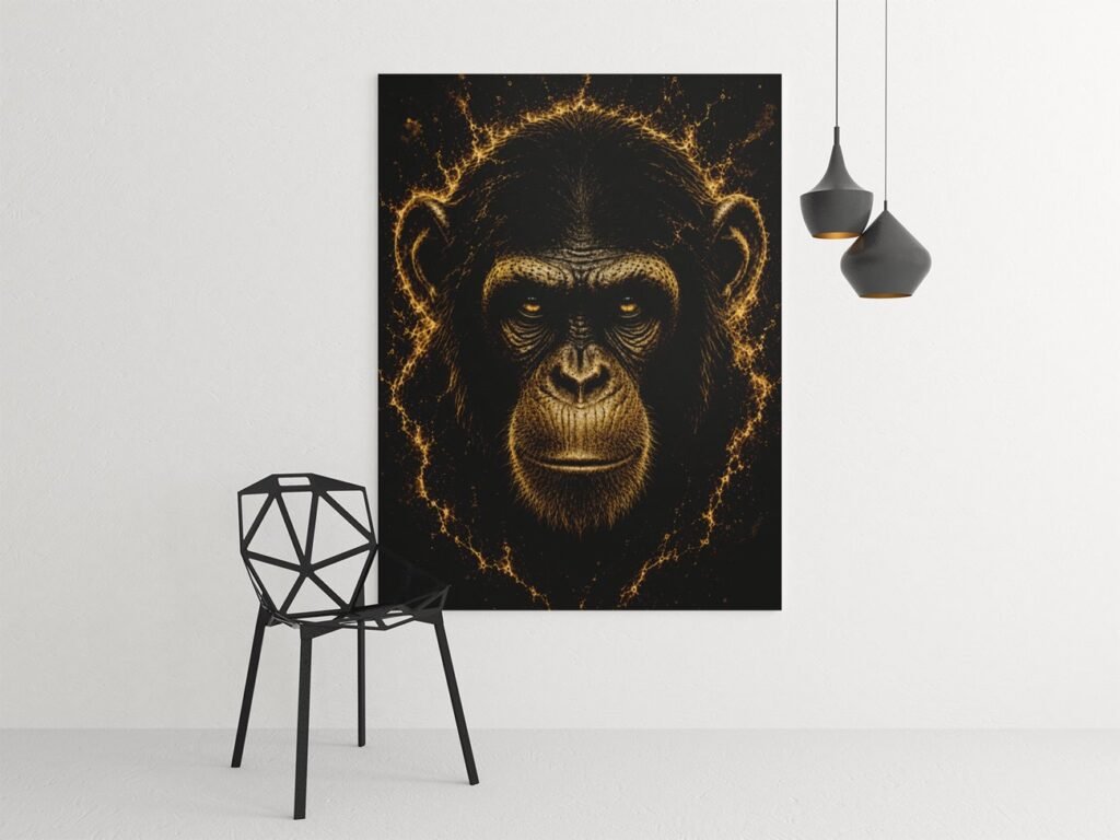 Gouden Chimpansee Canvas Schilderij 75x100 cm