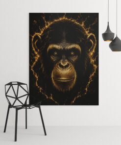 Gouden Chimpansee Canvas Schilderij 75x100 cm