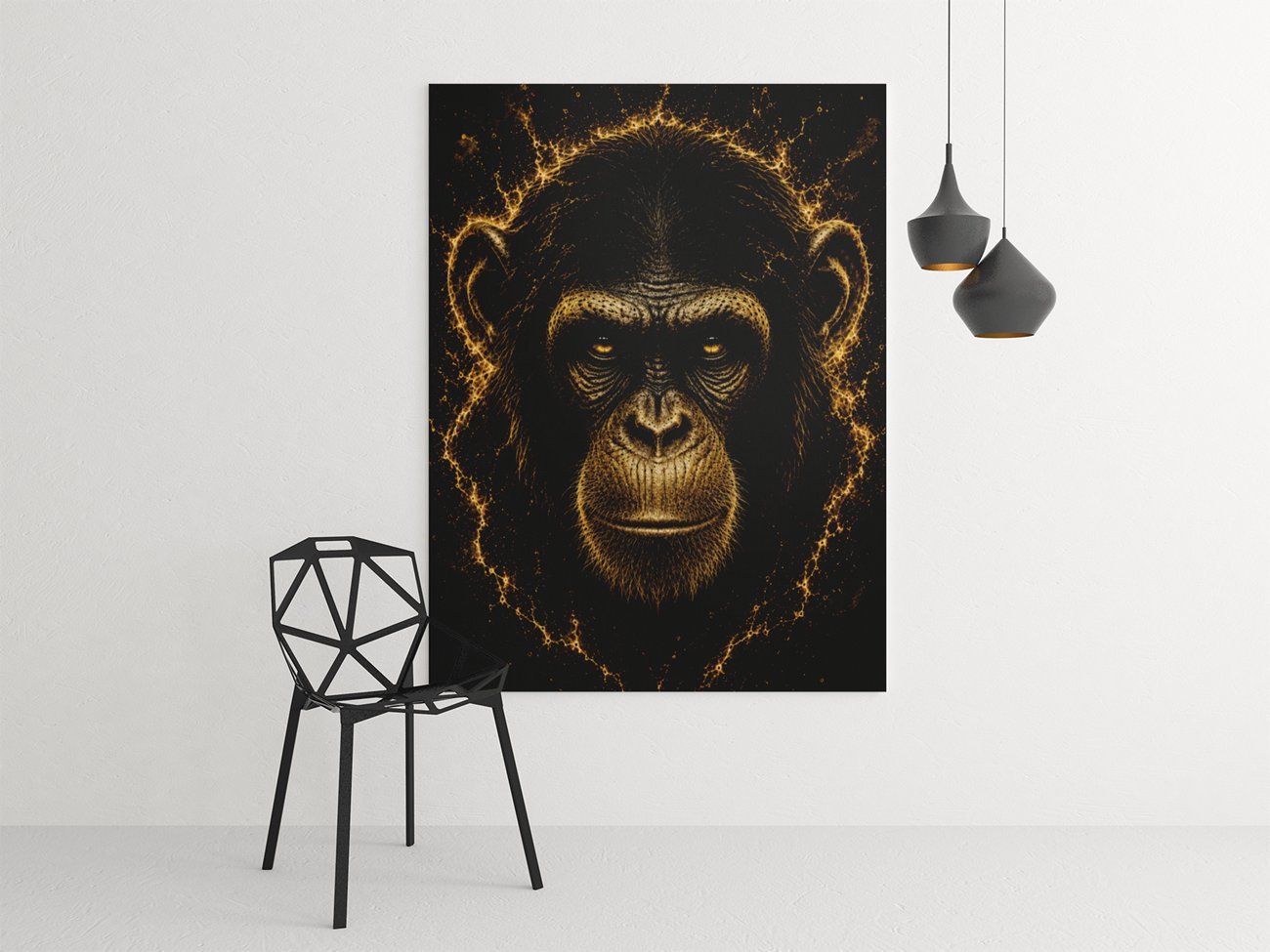 Gouden Chimpansee Canvas Schilderij 75x100 cm