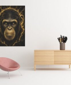 OSEFE 1029 canvas schilderij gouden chimpansee op zwarte achtergrond 75x100 cm b