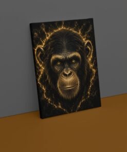OSEFE 1029 canvas schilderij gouden chimpansee op zwarte achtergrond 75x100 cm c