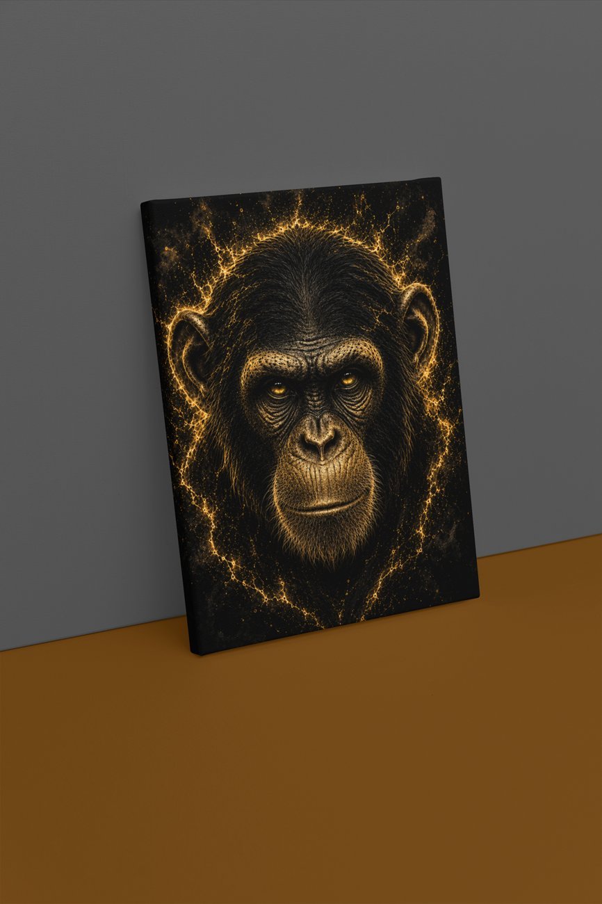 Gouden Chimpansee Canvas Schilderij 75x100 cm - Afbeelding 2