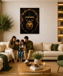 OSEFE 1029 canvas schilderij gouden chimpansee op zwarte achtergrond 75x100 cm e
