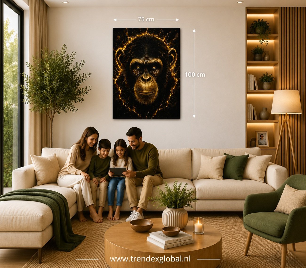 Gouden Chimpansee Canvas Schilderij 75x100 cm - Afbeelding 5